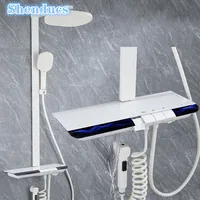 Back Spray Piano Digital Bathroom Shower System Faucet Rain Shower Head White Spa Waist Spray Piano Thermostatic Bath Shower Set 1