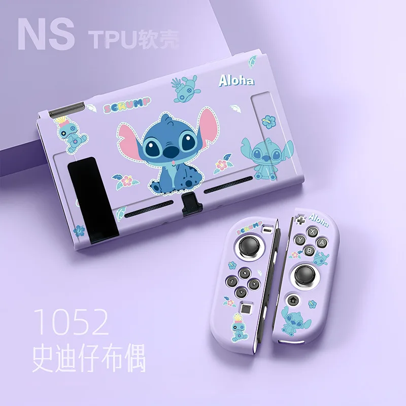 Disney Stitch Angel funda protectora de piel TPU suave para Nintendo Switch NS Joy-Con Controller Protection Back Shell Cover