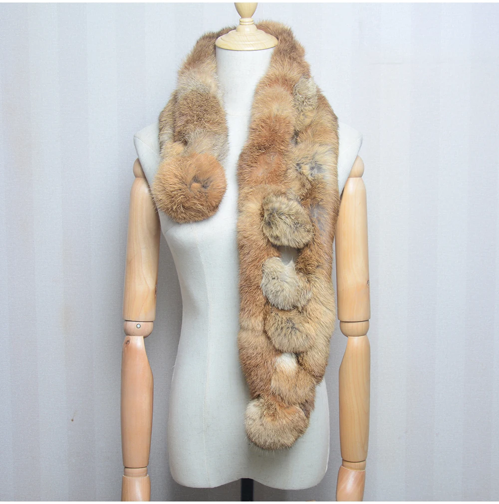 Women Winter Rabbit Fur Scarf 100% Natural Rabbit Fur Fashion warm And Soft Neckerchief Wholesale Pompoml Fur Scarves Headbands 4