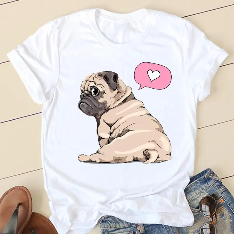 Women T-shirts 90s Love Pug Dog Ladies Fashion Clothing Short Sleeve Cartoon Clothes Spring Summer Female Tee Graphic Tshirt couple t shirt