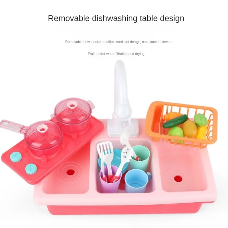 Children Simulation Sink Electric Dishwasher Mini Kitchen Food Pretend Play House Toys Set Kids Role Playing Girls Birthday Toys