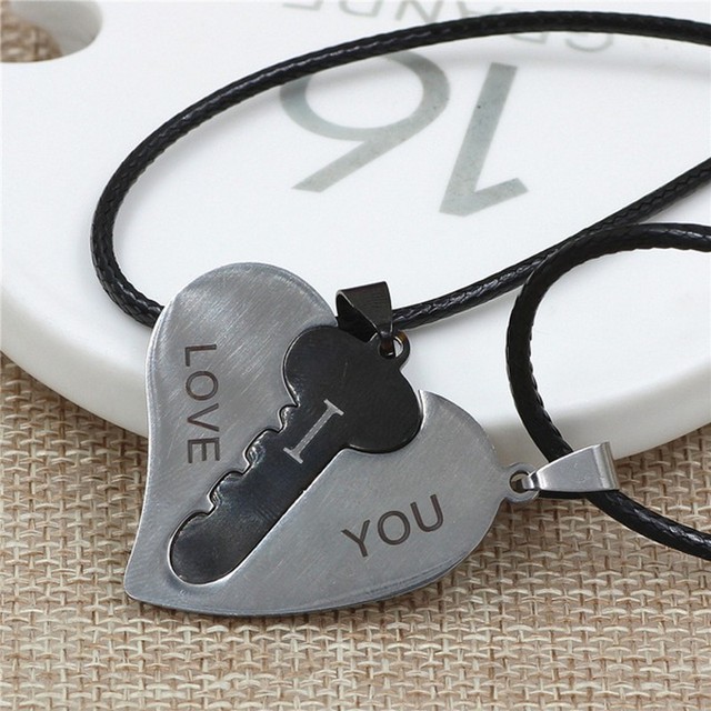 PCs/Set Couple Necklace for Women Men Silver Color Heart Lock Key Pendant Paired Necklace Fashion Choker Gifts for Women