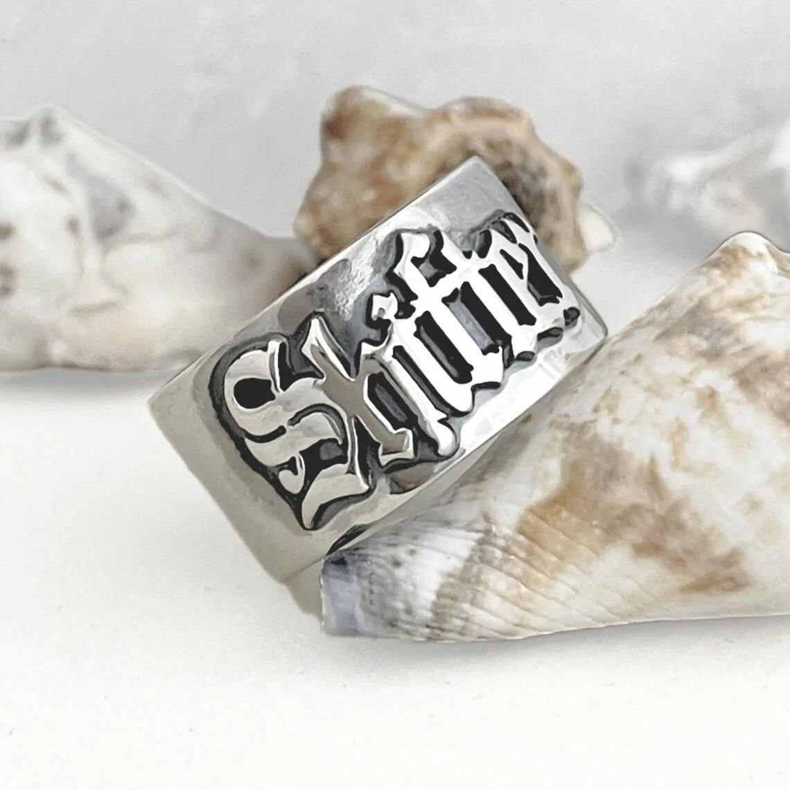 12MM Men' Gothic Rings Personalized Old English Hip-hop Name Ring Customized Couple Wedding Rings Stainless Steel Jewelry Gift 1