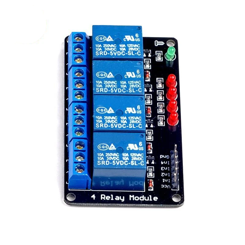

4 Circuit Relay Module Driver Board Single Chip Microcomputer Control Panel 5v/12v/24v With Light