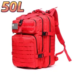 Waterproof Tactical Outdoor Backpack - Durable 1000D Nylon, 30L/50L Capacity for Camping, Hiking, and Sports Adventures (Red (50L))