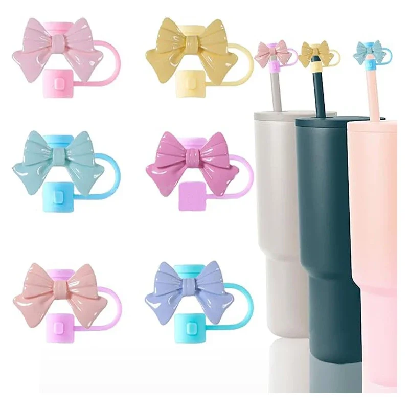 Description Picture 2 of itemCute Bow Straw Cover Lovely Bowknot Portable Drinking Straw Tips Covers Reusable Straw Protector Topper For Cup Accessories