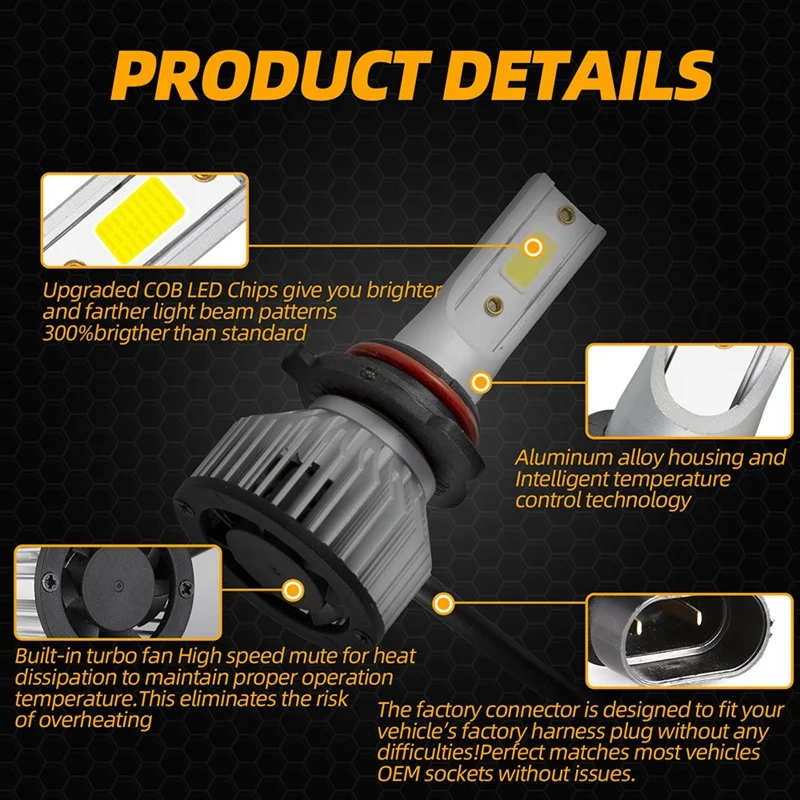 LED 헤드라이트 하이 로우 빔 키트, 2X 9006/HB4, 4000W, 30000LM 전구, 흰색 6500K
