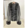 Autumn/Winter 2024 Women's Fur Coat Luxury Patchwork Knitted Sweater Bandage Fur Cardigan Detachable Collar Jacket Faux Fur Coat 2