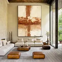 Mhemyo Large Neutral Brown Textured Wall Art Light Brown Abstract Wabi-Sabi Style Canvas Hand Painted Painting Modern Home Decor 5
