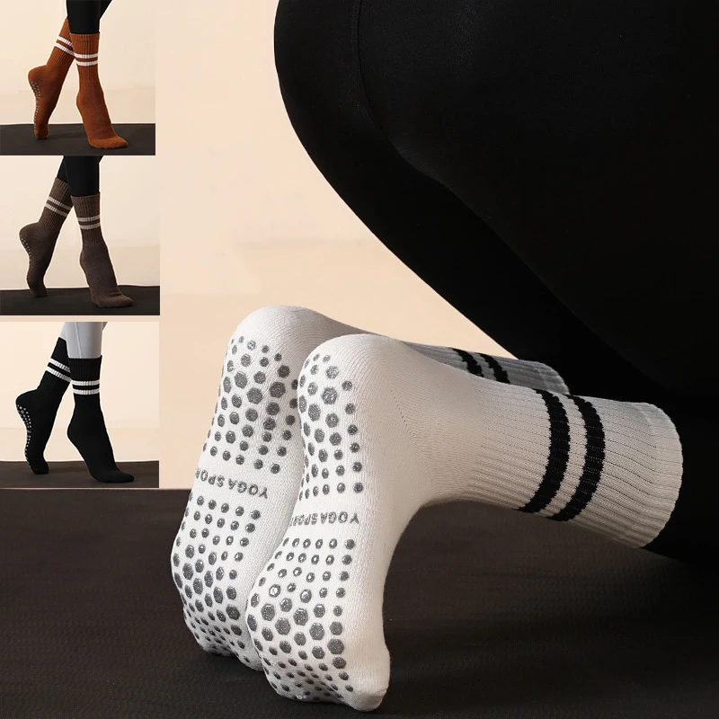 Women's Non Slip Yoga Socks with Grips Cotton Mid Calf Long Warm  breathable Pilates Dance Fitness Sports Socks Outdoor Fitness