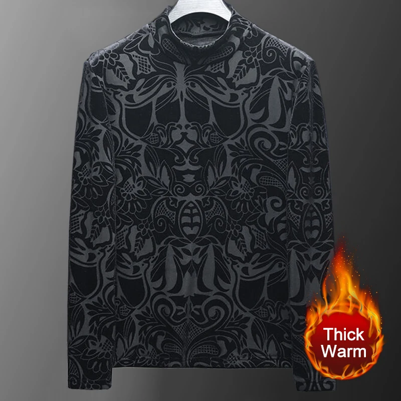 

Мужская Утепленная футболка с цветочным принтом и высоким воротником