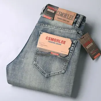 2025 Autumn New Slim Straight Jeans Men's Vintage Grey Elastic Cotton Fashion Casual Wash Denim Pants Korean Male Trousers 1