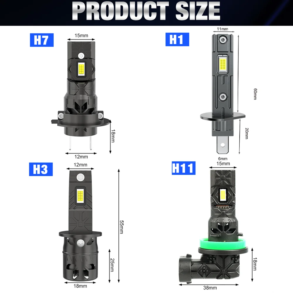 Ultra-Bright LED Headlight and Fog Lamp Bulbs - 30000LM, 6000K, Turbo Design