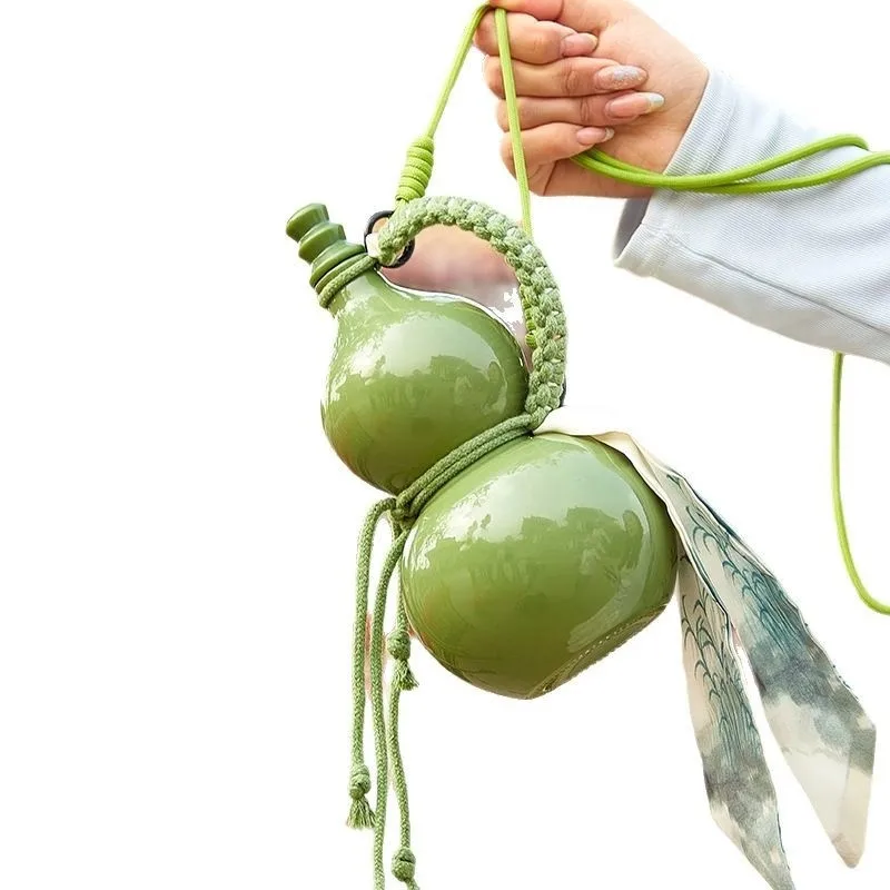 Retro Enamel Gourd Bottle 500ml, Airtight Sealed Lid for Wine/Liquor/Water/Vinegar, Tea Pot Beverage Dispenser, Vintage Home Bar