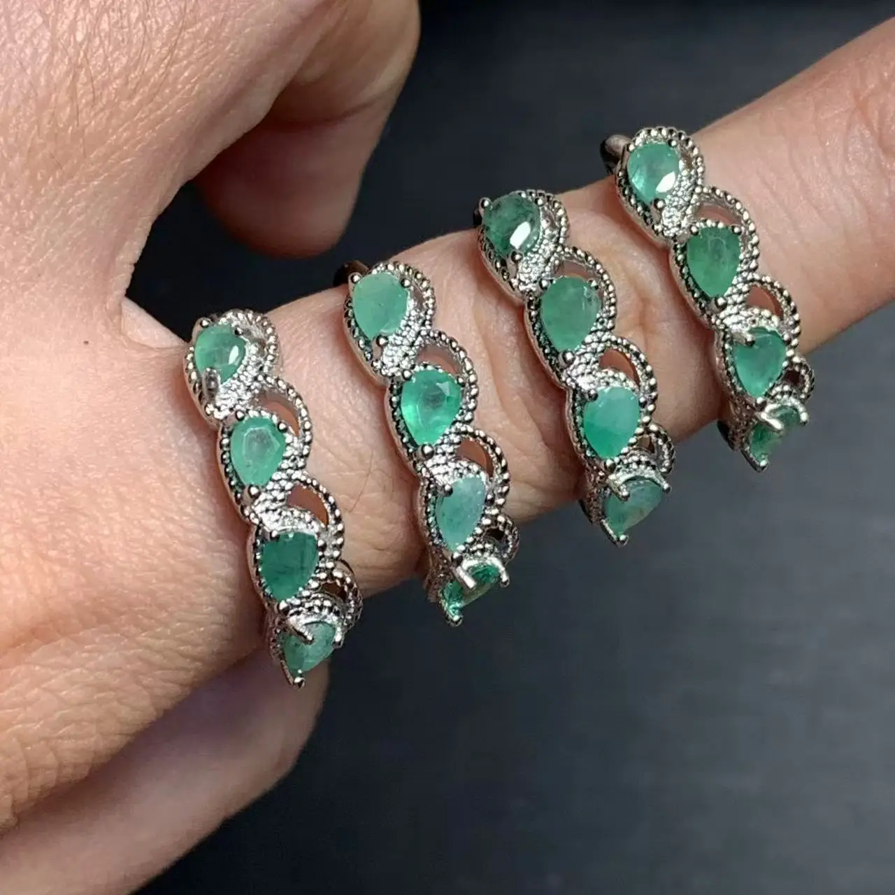 LEAF Natural Emerald Ring Adjustable Female Classic Ring Jewelry for Women Gift Wholesale High Quality Vintage Fine