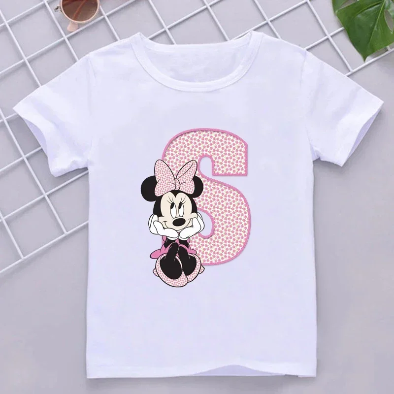 thumbnail image 1 of Camisetas de algodón para niños de Minnie con combinación de letras de la A a la Z y nombres, ropa de dibujos animados de Disney Kawaii, camisetas para niños y niñas, camisetas casuales, 1 of 5