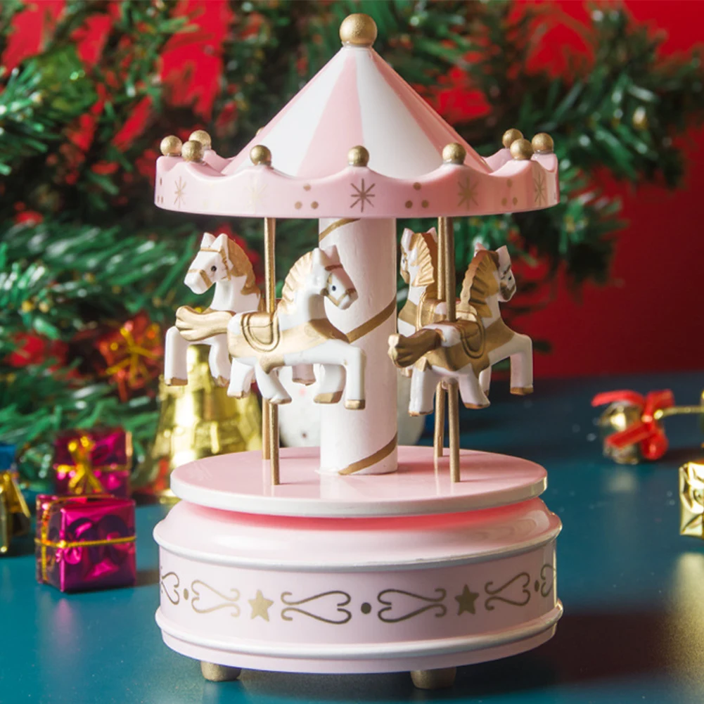 Christmas Musical Carousel Mini Carousel Music Box Collectable Figurine 6.3inch Music Snow Globe Home Decoration Birthday Gifts