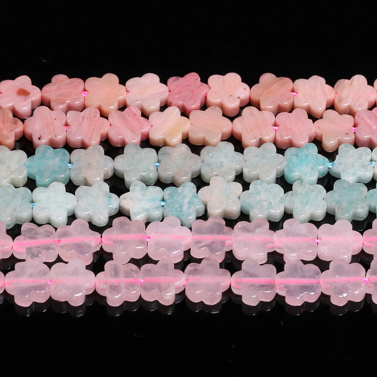 30pcs 매화 모양 천연석 로도나이트 아마존석 청록색 비즈 스페이서 비즈 쥬얼리 만들기 DIY 에너지 팔찌