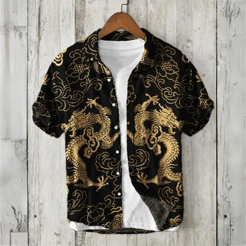 Chinese retro men's short-sleeved shirt printed linen blended clothing comfortable casual summer men's large size XS-5XL tops