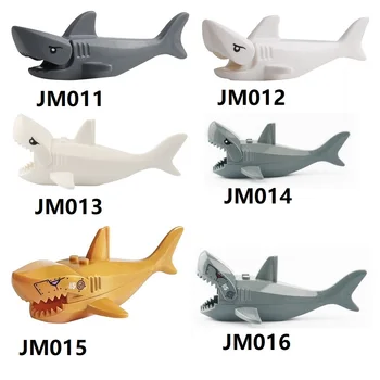 Sea World Animal Blue Shark Whale Sharks Model Blocks Toy For Children Mini Animals Figures Education Toys Compatible Building