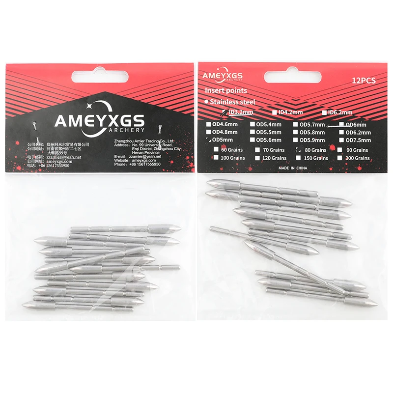 80/100/120gr Arrowheads Arrow Point for ID 3.2 mm Arrow Shaft OD 4.6/4.8/5.0mm Broad Head Target Archery Hunting 12PCS archery arrowhead