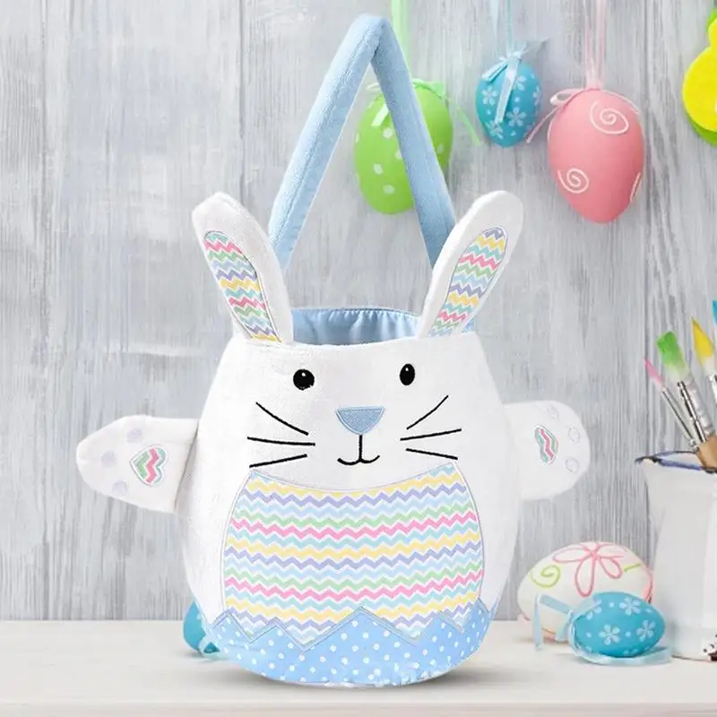 Easter Bags With Handles Reusable Bunny Tote With Handles Spring Rabbit Egg Hunts Party Supplies Candy Container For Boys Girls