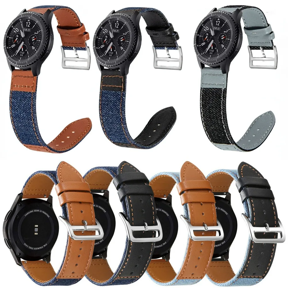 

22mm Leather Strap for Samsung Watch 46mm/Gear S3 Classic Canvas Bracelet Wristband for Huawei Watch GT-2-3-Pro/Amazfit GTR Band