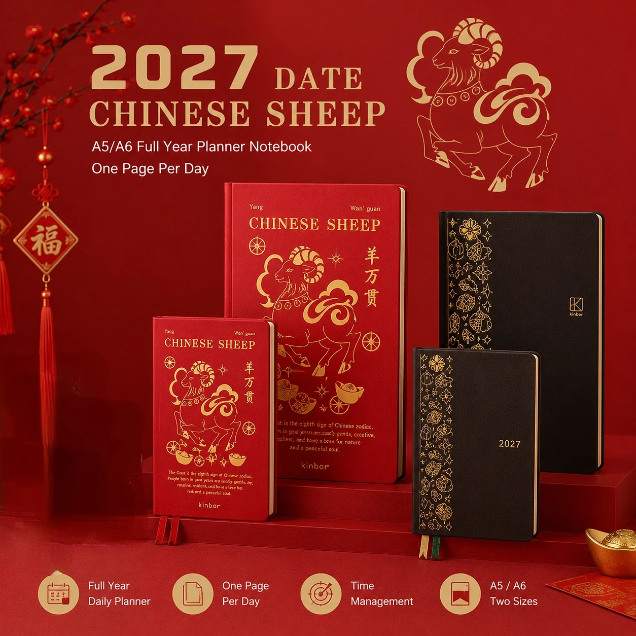 Premium Daily Planner with Tomoe River Paper - Full Year, One Page Per Day, Monthly Calendar, Time Management Tool