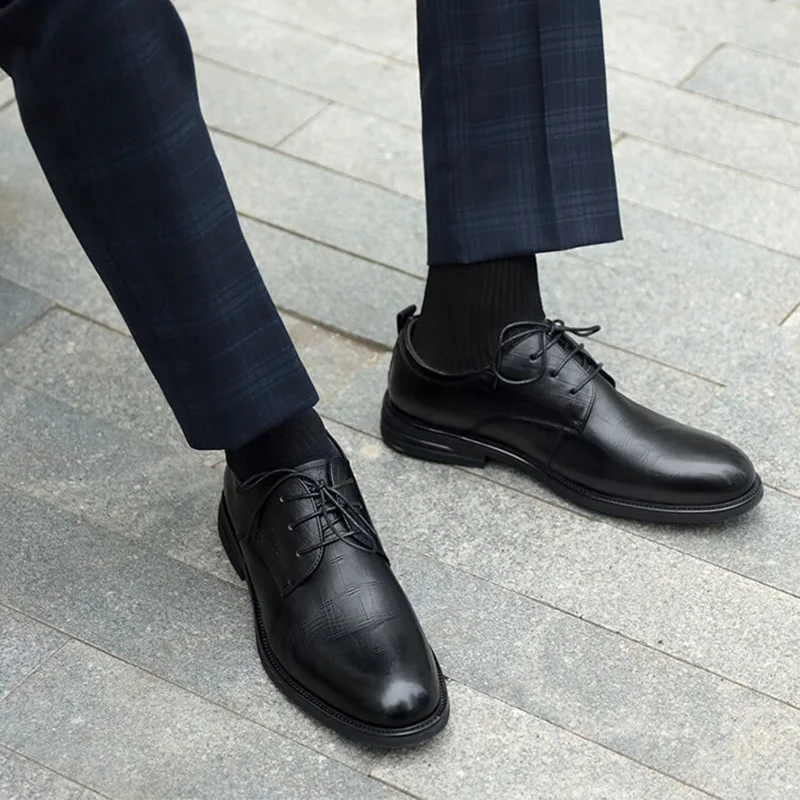 GOLDEN CAMEL Men's Leather Dress Shoes Breathable Genuine Business Formal Derby Shoes for Men Inner Height British Wedding