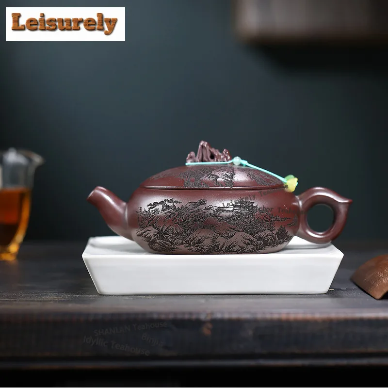 480ml Yixing Purple Clay Teapots Handmade Large Caliber Pot Raw Ore Antique Brass Mud Kettle With Strainer Zisha Tea Set Craft