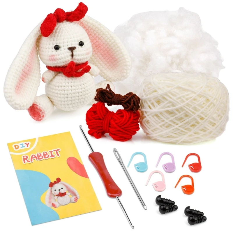 

DIY Rabbit Crochet Starter Kits with Yarn, Crochet Hook, Needle, Instruction