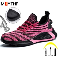 Rose Red Women Work Safety Shoes Anti-smash Anti puncture Indestructible shoes Work Sneakers Steel Toe shoes Large size 35-44