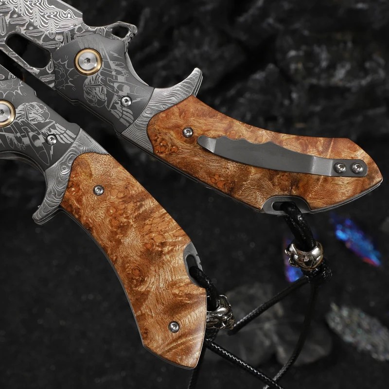VG10 Damascus Steel pocket knife White Shadow Wood handle ball bearing knife Camping Hunting Survival outdoor EDC folding knife 4