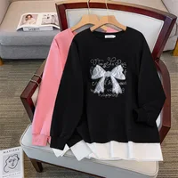 175Kg Plus Size Women's Bust 170 Autumn Loose Round Neck Long Sleeved Patchwork Printe Sweatshirt 4XL 5XL 6XL 7XL 8XL 9XL