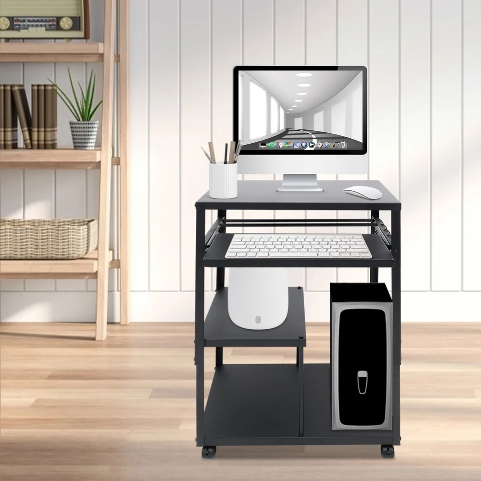 Adjustable Rolling Computer Desk with Keyboard Tray