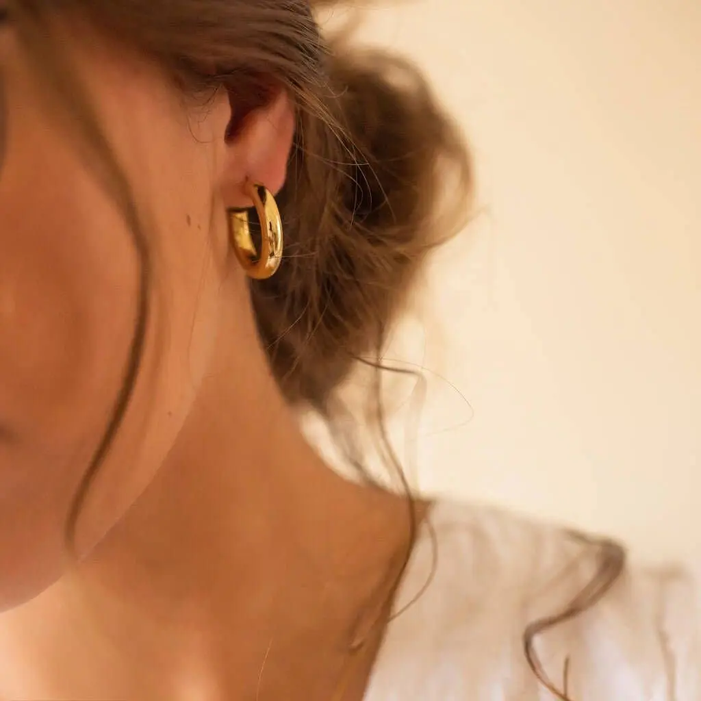 Shevalu Hoop Earrings for Women Cute 14K Real Gold Plated Copper Hoop With 925 Sterling Silver Post New Modern Jewelry For Women 4