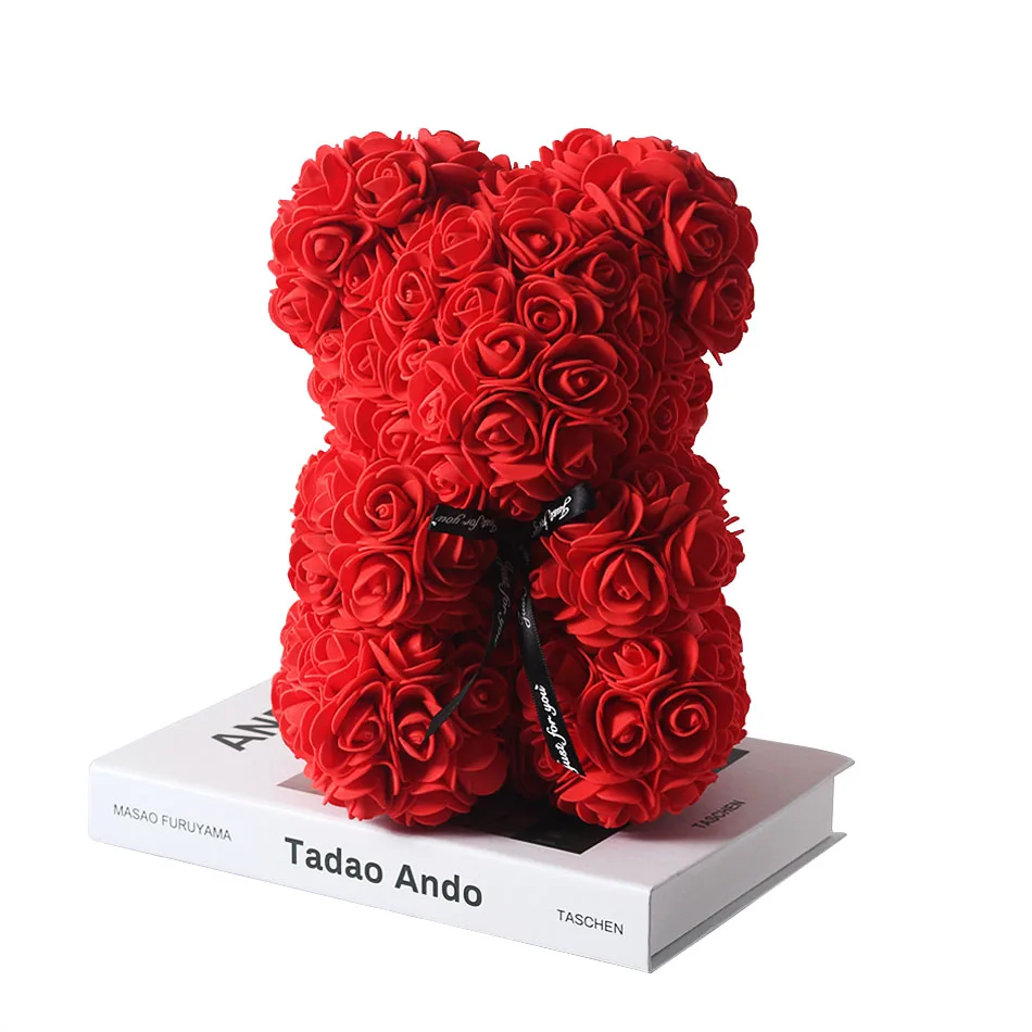 

Drop shipping Valentines Day Gift 25cm Red Bear Rose and Rose Teddy Dog Flower Artificial Deco Christmas Birthday Mother 's gift