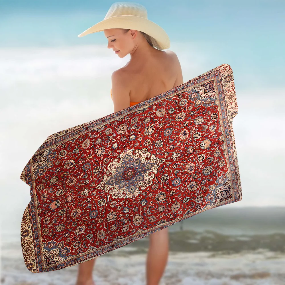 Boho Persian Rug Pattern Microfiber Printed Beach Towel Mountain Climbing Yoga Beach Swimming Running Absorbent Soft Towel 6
