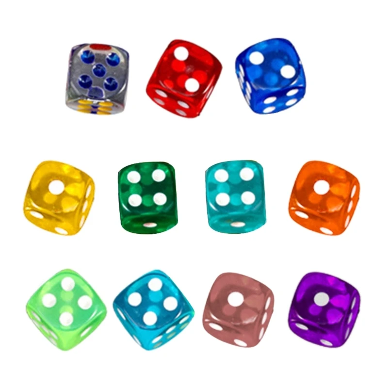 Acrylic 16mm Dices Set Colorful Six Sided Dices Cubes with Dots Playings Square Block Kids Math Teaching Educational Toy