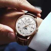 Montre de marque de luxe pour hommes, tendance, haut de gamme, légère, polyvalente, bracelet en cuir, faux trois yeux, mode Business 6