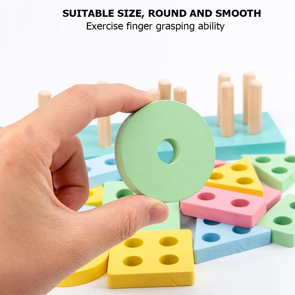 Baby Wooden Geometric Shapes Sorting Math Toys Set Montessori Toddler Kids Educational Stacked Puzzle Preschool Learning Game