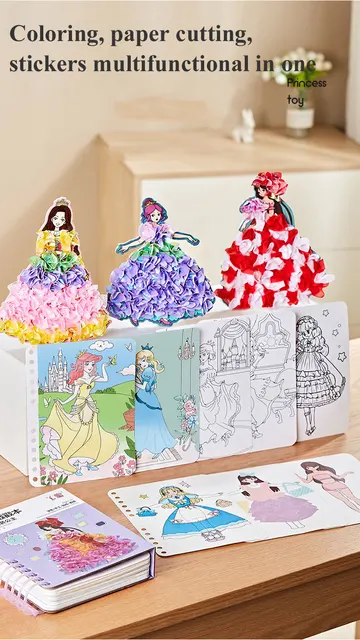 MagiDeal Autocollant livre d'activités bricolage peinture autocollant  filles jouets enfants Scrapbooking créativité coloré à la main princesse  habiller, 4 en 1 deux princesse : : Jeux et Jouets