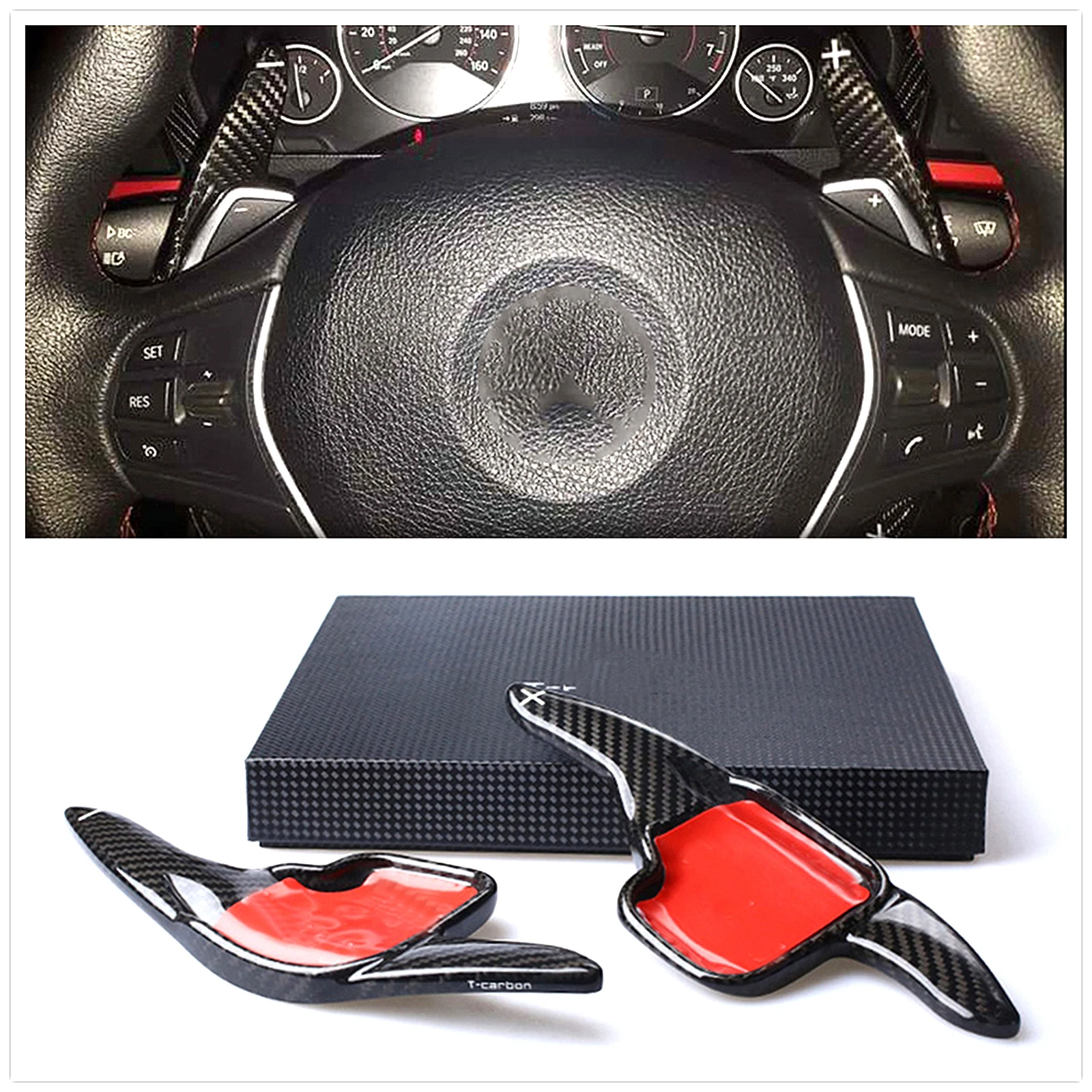 

For BMW 1 2 3 4 5 6 7 Series X1 X2 X4 X5 X6 i8 2013-2017 Steering Wheel Shift Paddle Extension Pad Real Carbon Fiber Black/Red