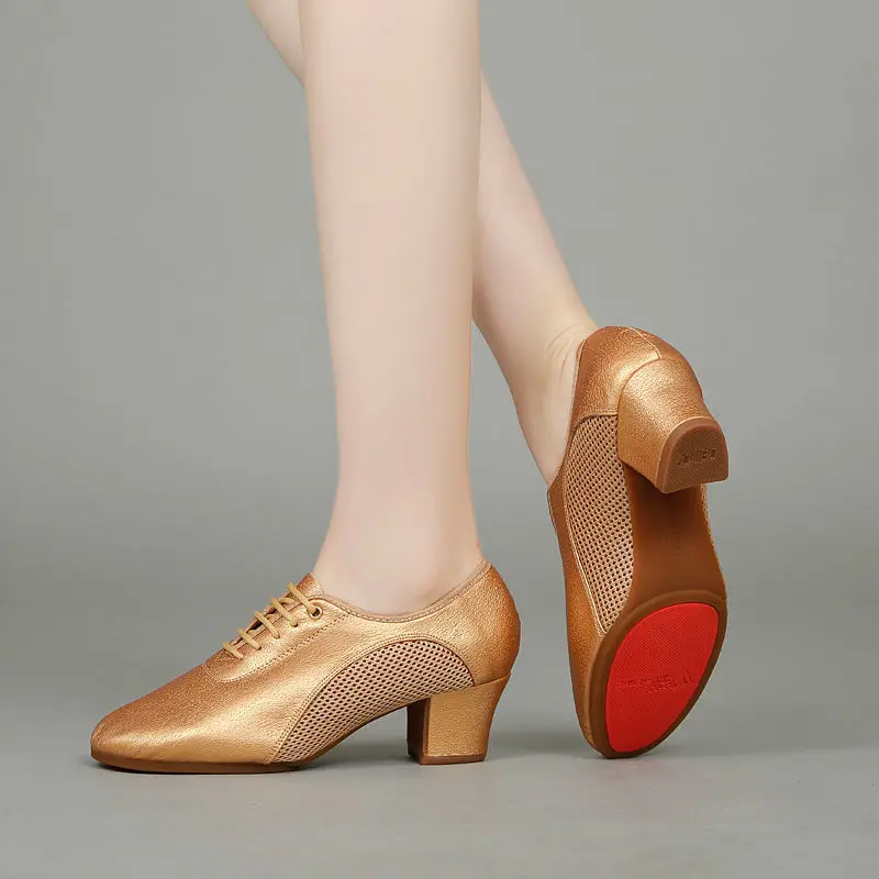Mesh Splicing Dance Shoes Square socializing Latin Dance Shoes Soft Wear-resistant Teacher Shoes Leather Modern Dance Sneakers
