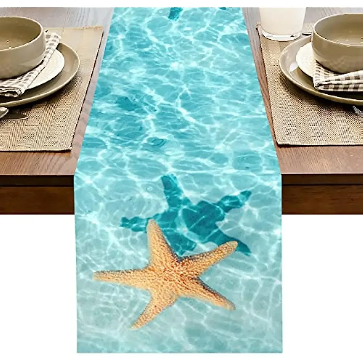 

Summer Watercolor Starfish Ocean Linen Table Runners Kitchen Table Decor Washable Dining Table Runners Wedding Party Decorations