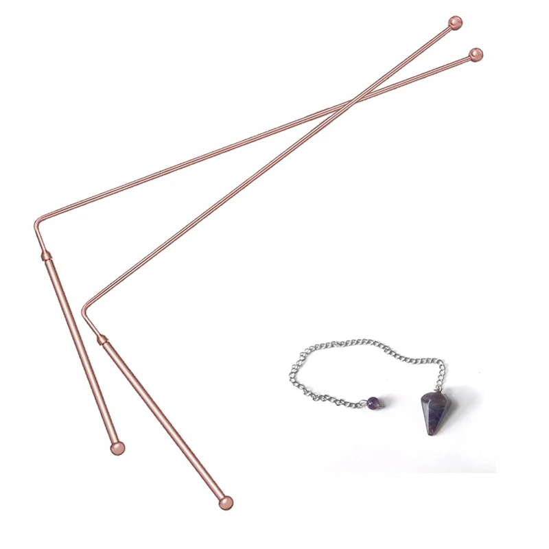 ABHS-Copper Dowsing Rods, 99.9% Pure Copper Divining Rod For Tracing Spiritual Energy 2Pcs( Includes 1 Pendulum )