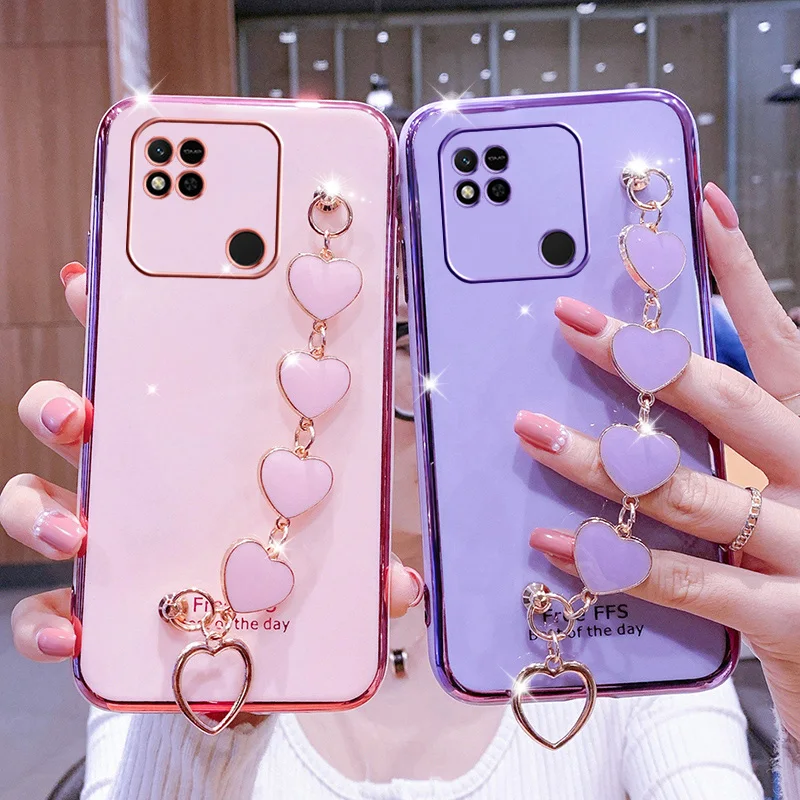 Custodia In Silicone Tobebest Love Bracelet Placcatura A Catena Per Xiaomi Redmi 10 10A 10C Coque Cinturino Da Polso Custodia Morbida In Tpu