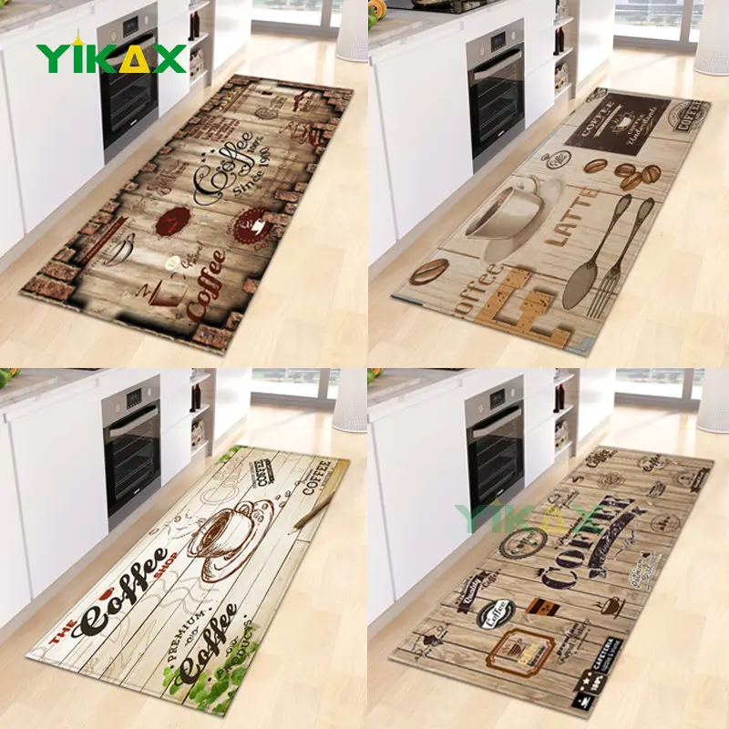 

Coffee Pattern Kitchen Floor Carpet Hallway Entrance Doormat Home Living Room Bedroom Decor Long Mat Bath Door Anti-Slip Rugs
