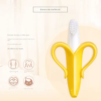 Banana Shape Safe Toddle Teether Baby Silicone Training Toothbrush BPA Free Banana Teething Ring Silicone Chew Dental Care Toot 2