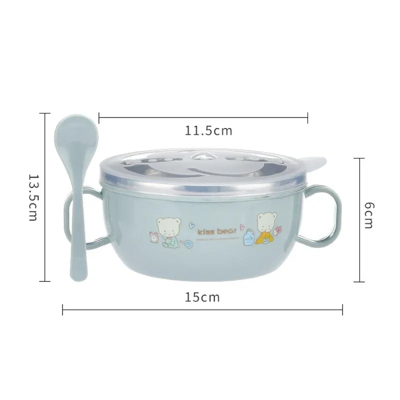 Baby Feeding Bowl Stainless Steel Insulation Bowl Spoon Set Children Tableware Cartoon Printed Children Food BPA Free 300ml baby tableware set